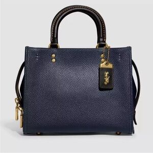 Coach Rogue 25 Regenerative Leather- Navy Blue Satchel with Gold Accents